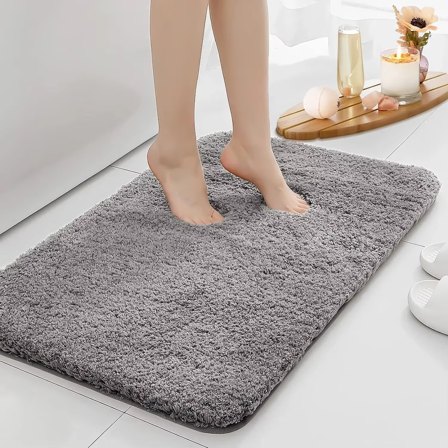 Tapis de salle de bain antidérapant à Absorption d'eau, épais, pour cheveux longs, lavable en Machin