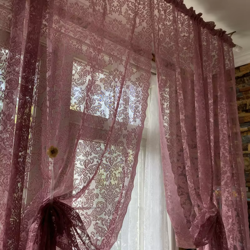 Rideaux de porte élégants en dentelle creuse violette, tulle pour fenêtre romaine, cuisine, salon, r
