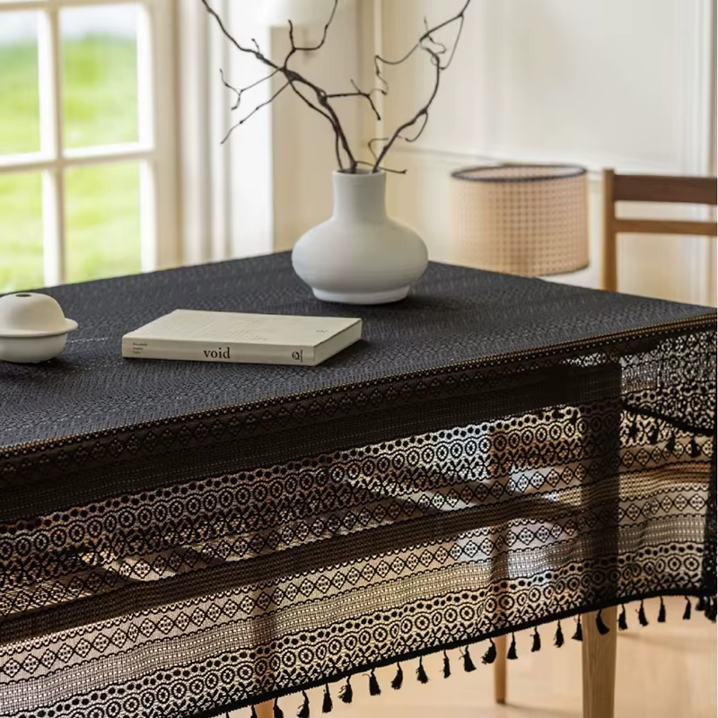 Nappe Rectangulaire Bohème Brodé en Dentelle et Crochet pour Mariage, Décoration de Table pour Fête 