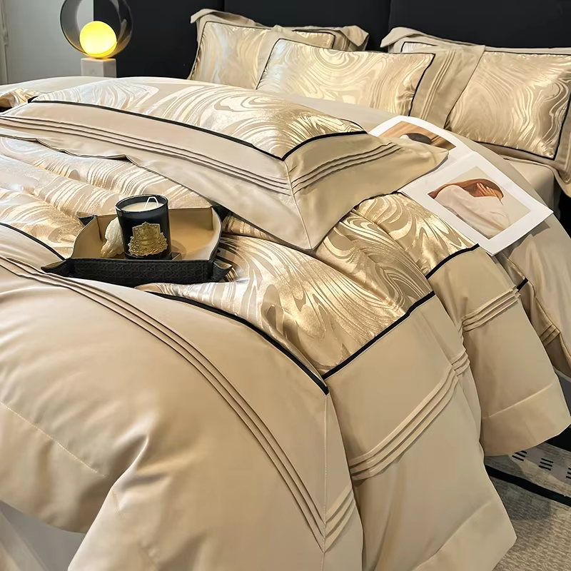 Housse de couette en pur coton à longues fibres, taie d'oreiller légère de luxe avec drap de lit, en