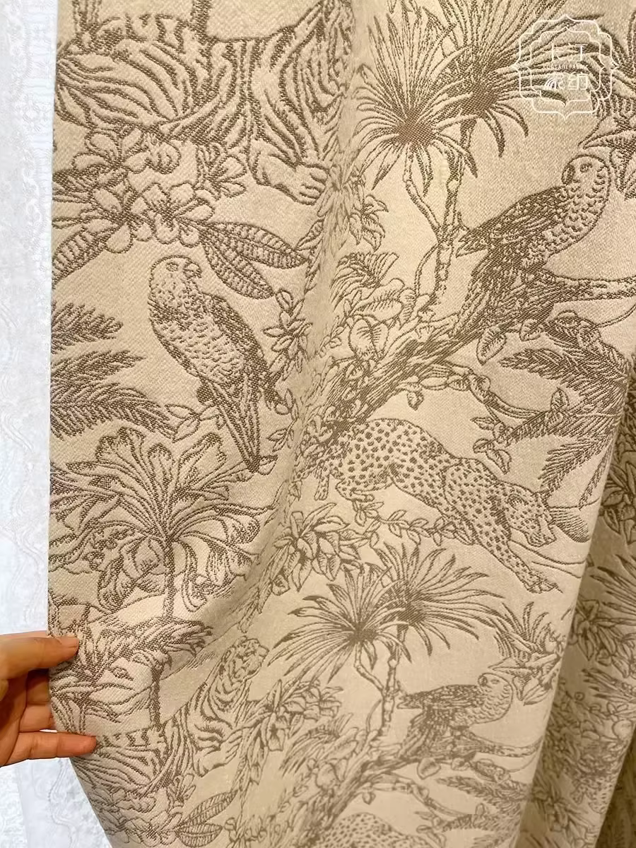 Rideau jacquard en chenille crème antique, taille personnalisée, animal, jungle, vintage, rideaux mo
