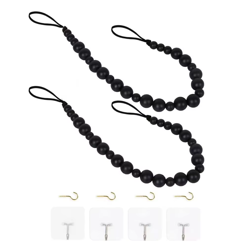 Attache de rideau en perles de bois de Style ferme, 2 pièces, minimaliste, facile à installer, corde