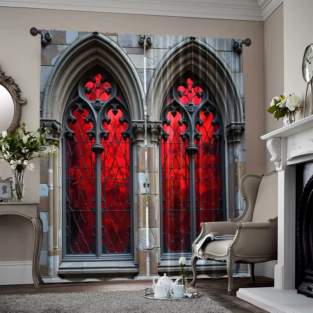 Rideaux imprimés plats 2D, château gothique polyvalent en Polyester, sans électricité, décorations d