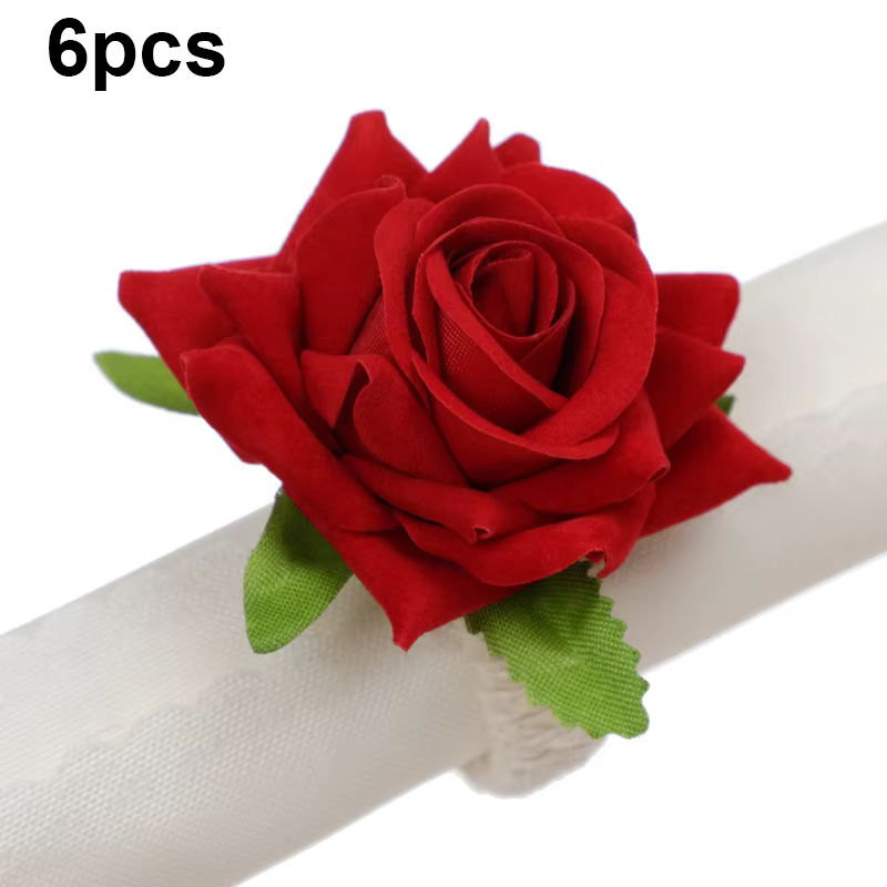 Anneau de serviette en forme de Rose artificielle, 6 pièces, boucle, artisanat, fête d'anniversaire,