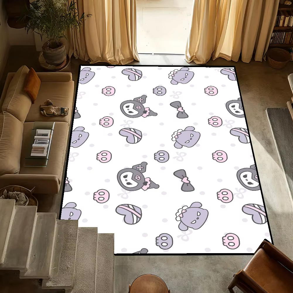 Tapis de sol Sanrio Kuromi, grand format, violet clair, motif cœur mignon de dessin animé, antidérap