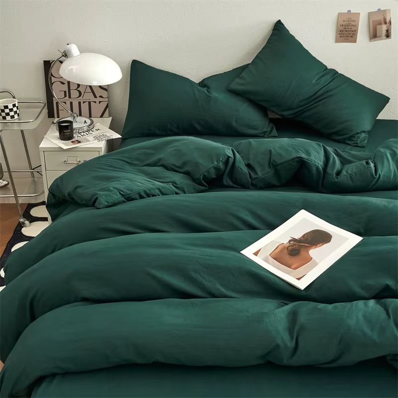 Bonenjoy-Ensemble de housse de couette monochrome pour chambre de garçon et fille, drap de lit doux,