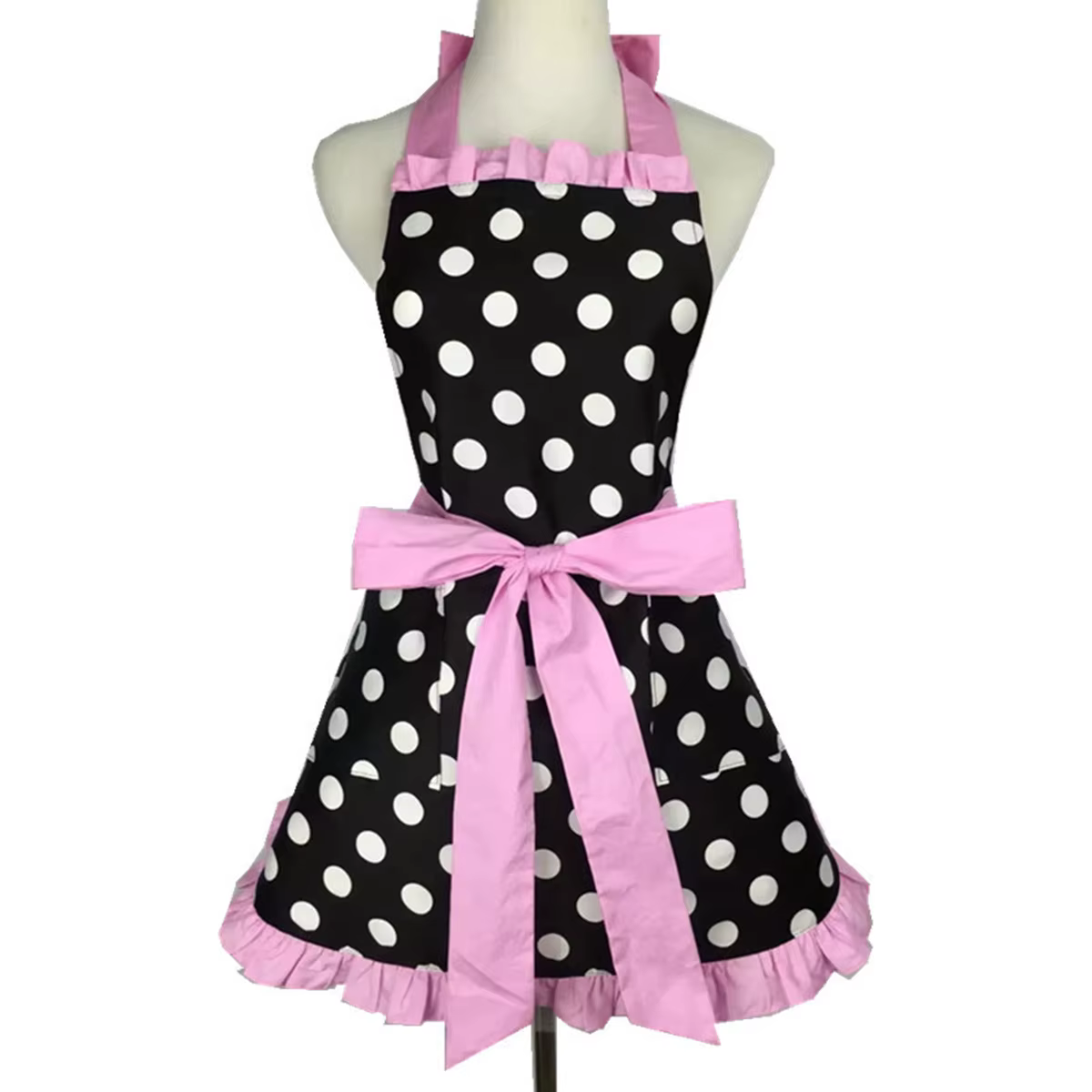 Tablier de Cuisine Rétro Vintage à Pois avec Poches pour Femme, Accessoire à Volants Réglables