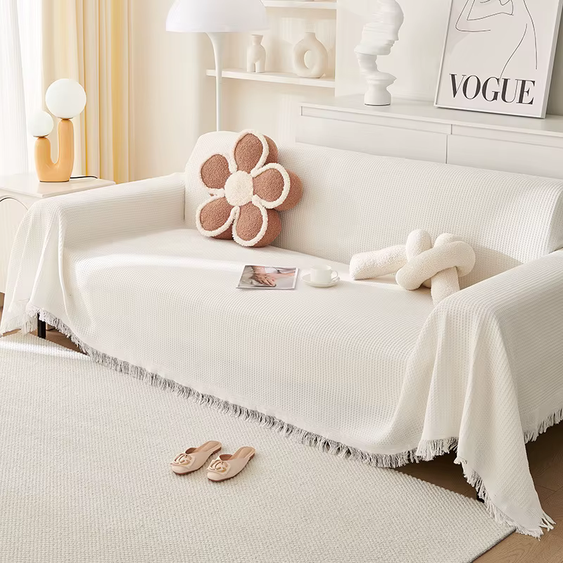 Serviette de canapé avec couverture complète, fil de coton crème vent, couverture de Camping, housse
