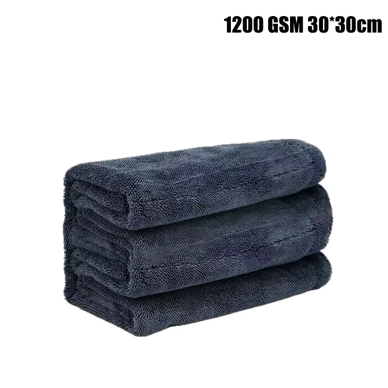 Serviette de séchage en microfibre, poils torsadés, 2 côtés, 1200 GSM, tissu épais en microfibre, Su