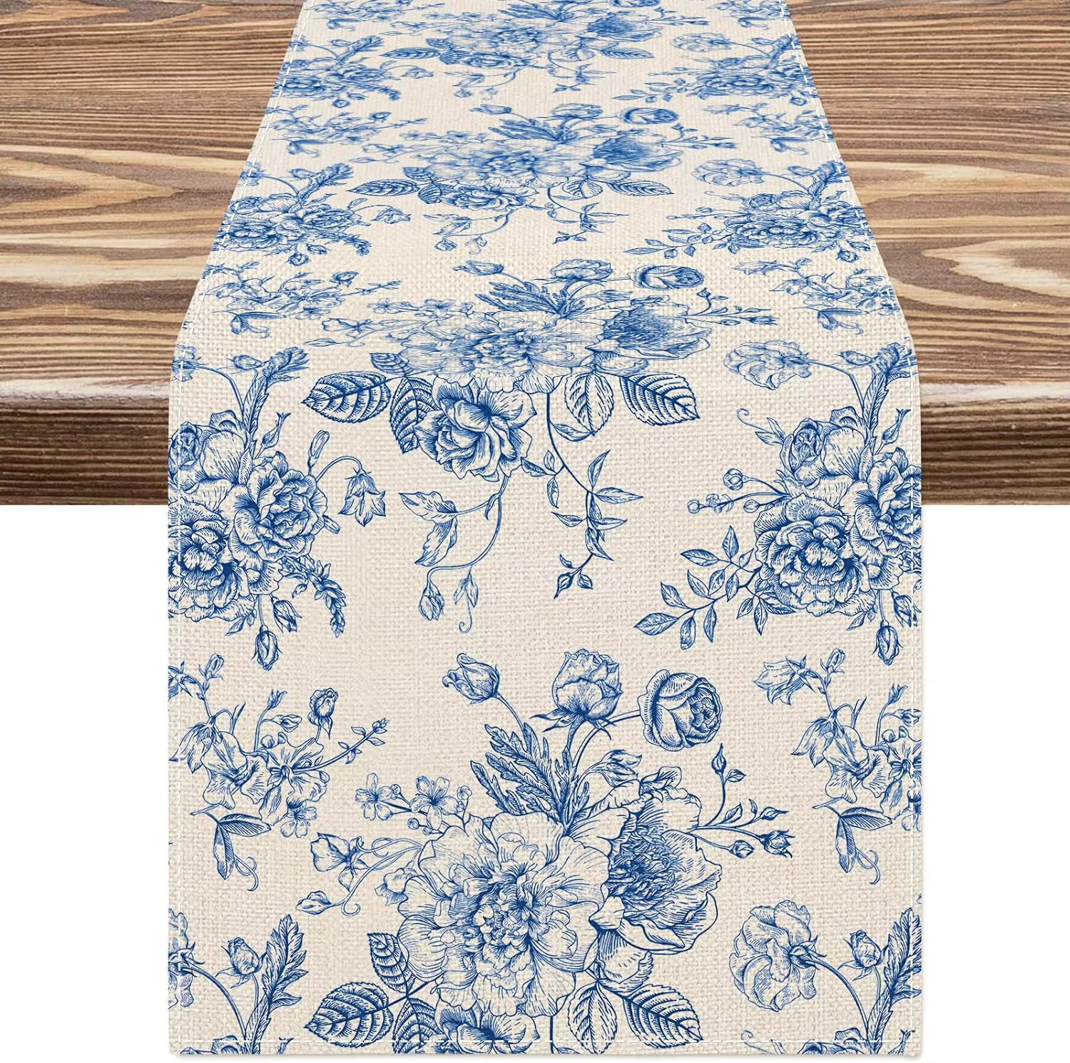 Chinoiserie – chemin de Table en lin à fleurs bleues, commode, écharpe, décor réutilisable, cuisine,