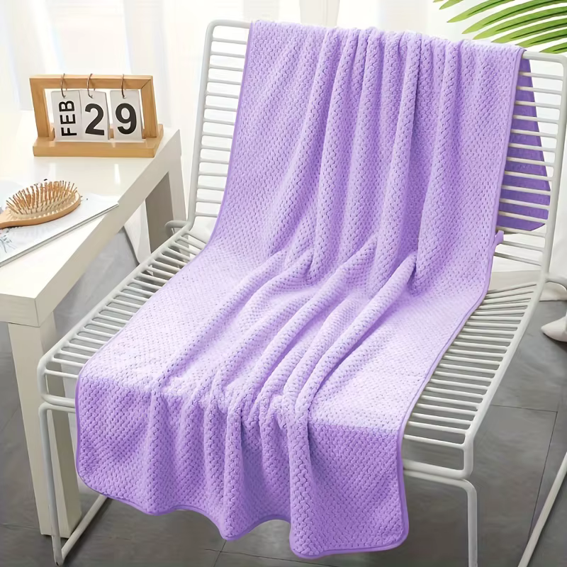 Serviette de bain en treillis d'ananas, Ultra légère, respirante, polaire corail, douce et confortab