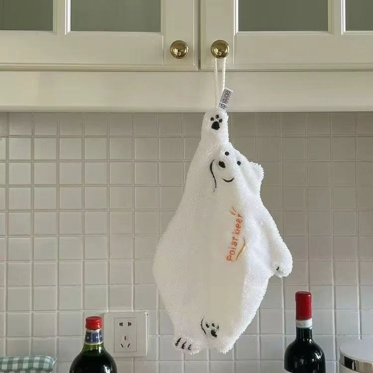 Serviette d'essuyage pour les mains ours polaire, serviette de cuisine suspendue Super absorbante, D