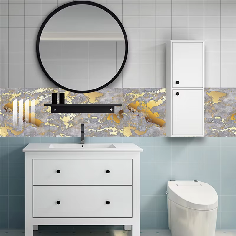Autocollant mural pour dosseret de cuisine, 10 pièces, Style marbre doré, carreaux, résistant à l'hu