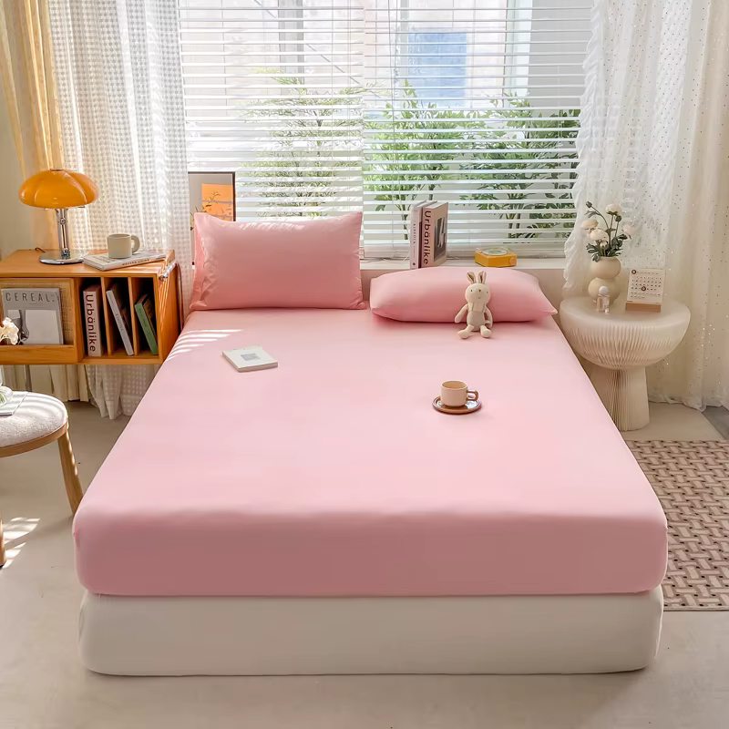 Drap-housse en coton avec bande élastique, couleur unie, protège-matelas pour lit simple, double, ki