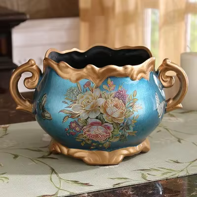 Vase à fleurs doré de palais européen, ornements de pièce maîtresse, ameublement de maison, artisana