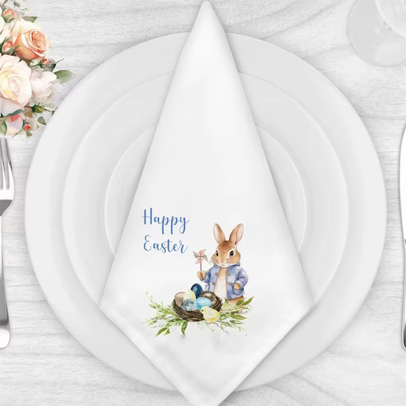 2 serviettes Lapin Joyeuses Pâques, style rustique campagnard, pour la table de la maison, dîner en 