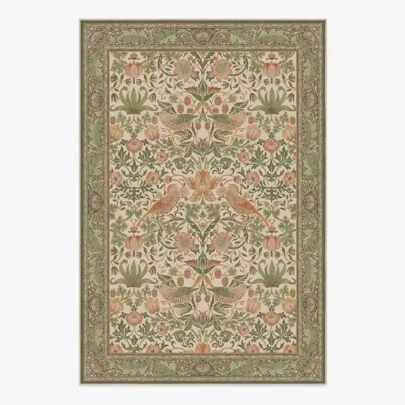 Tapis floral vintage imprimé effet vieilli, lavable et antidérapant, pour salon, chambre à coucher, 
