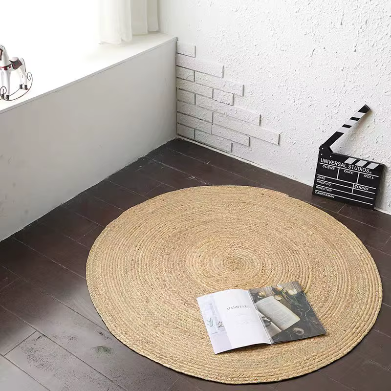 Petit tapis tissé à la main en jonc naturel, tapis en paille, tapis en rotin, table de salon, salon 