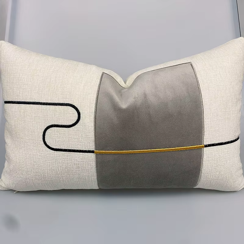 Juste de coussin de luxe légère haut de gamme, taie d'oreiller brodée patchwork simple, housses d'or