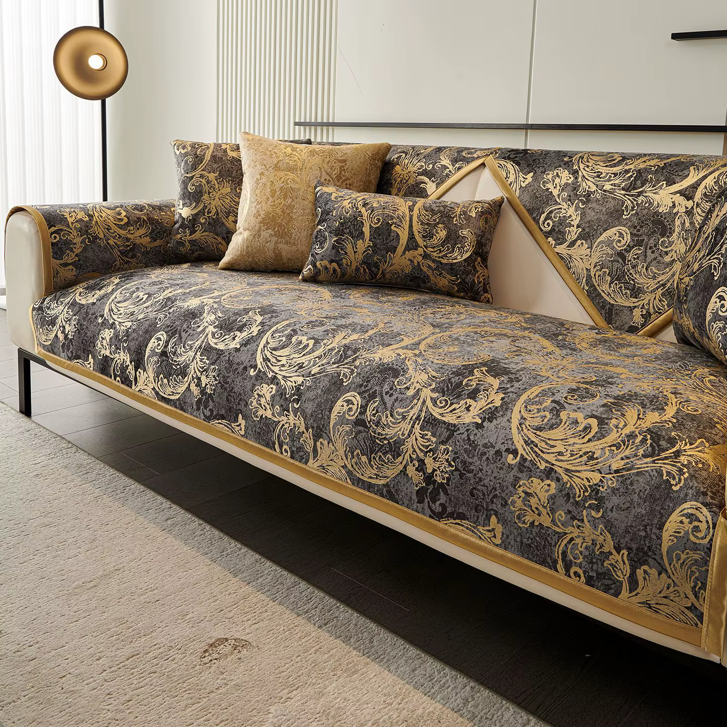 Housse de canapé rétro français en tissu, rangée droite, trois places, coussin antidérapant, sensati
