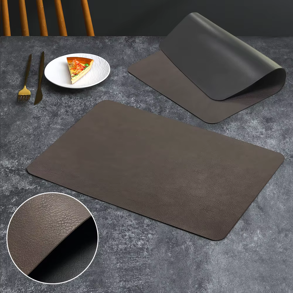 Set de table carré en cuir PU, imperméable, double couche, motif peau de vache, style occidental, is