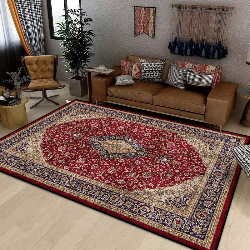 Tapis de luxe persan pour chambre à coucher, rétro rouge, décoration de maison, pour salon, doux, la