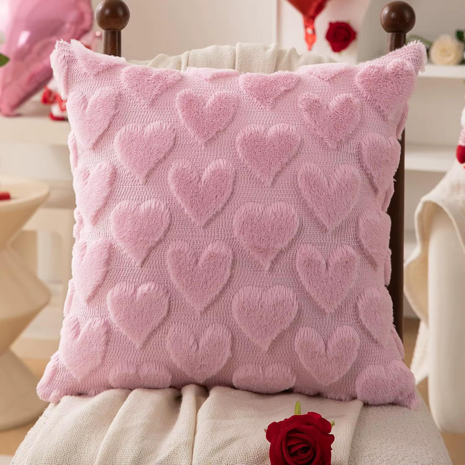 Coussin en forme de cœur 30x40cm, rose pâle, cadeau idéal pour la Saint-Valentin, anniversaire, appo