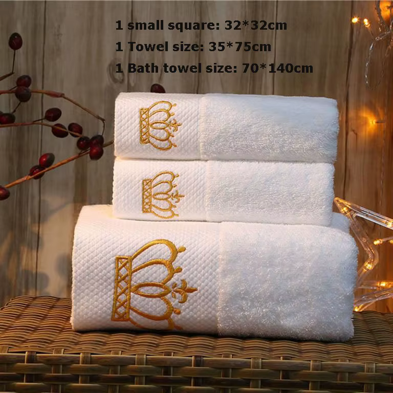 Serviette de Bain Blanche Couronne Brodé, Qualité Hôtelière 5 Étoiles, Ensemble de Serviettes 100% Q