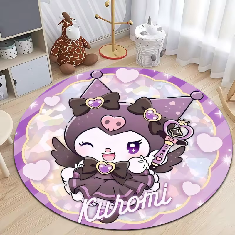 Tapis rond Sanrio Kuromi, My Melody, Cinnamoroll, Wish Me Mell, Cogimyun et Pompompurin, design pour