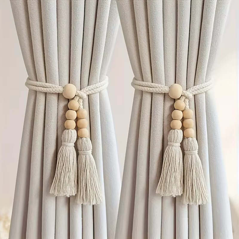 Bande de rideau de Style bohème avec perles en bois de météore, 2 pièces, utilisée pour la décoratio