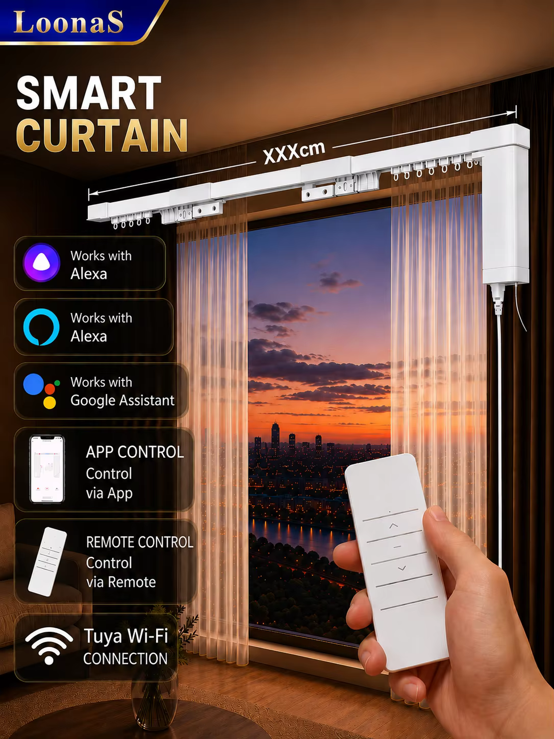 Rideaux intelligents automatiques, système de moteur de rideau, 3rd G plus court, Tuya, Wifi, piste 