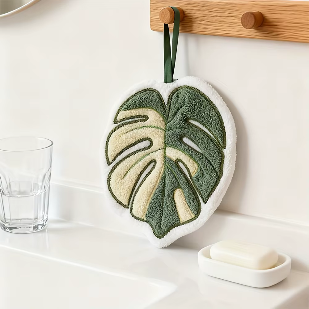 Serviette à main en forme de feuille de plante, à fixer au mur pour la cuisine, la salle de bain et 