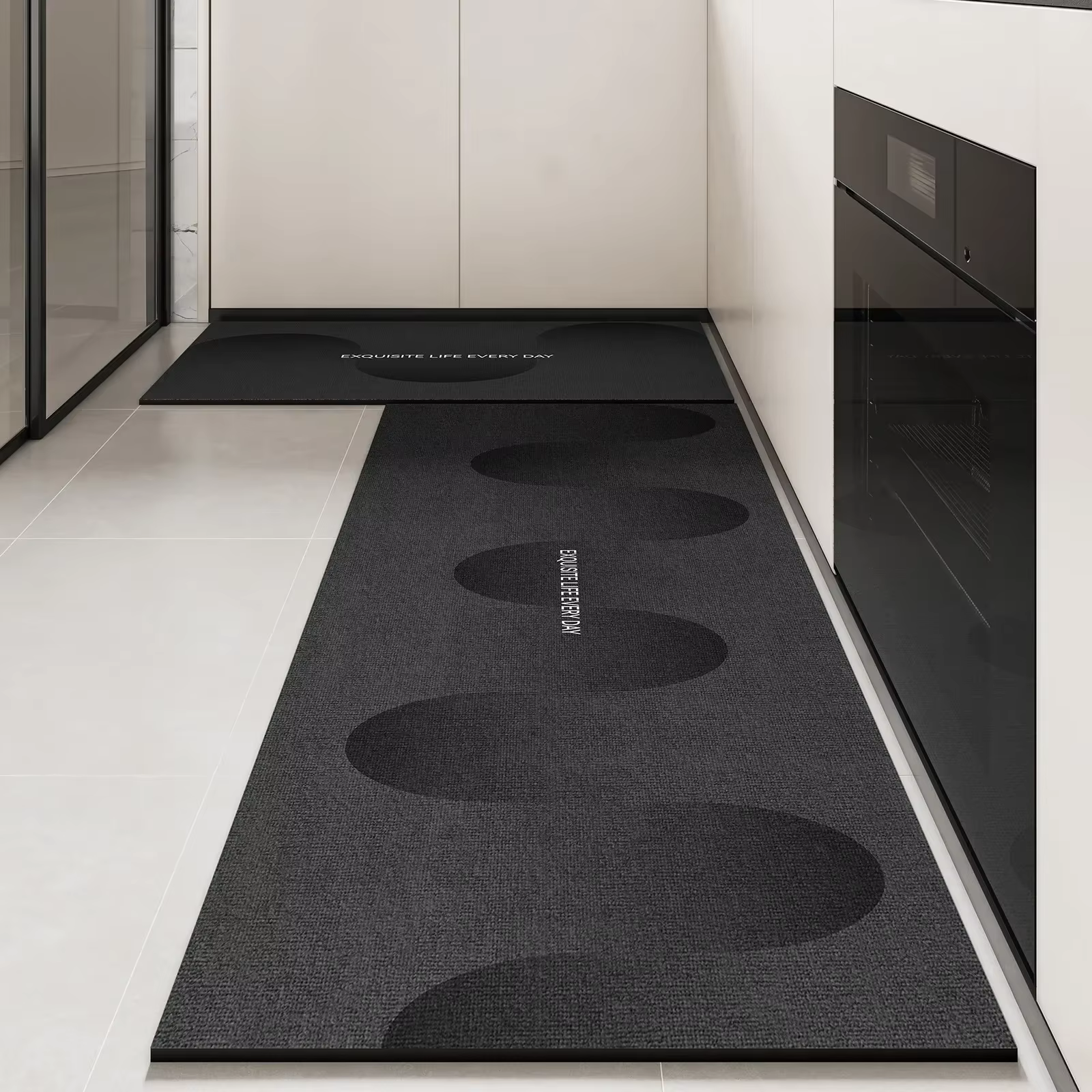 Tapis De cuisine en Pvc imperméable en cuir, Long tapis De sol noir, antidérapant, résistant à l'hui
