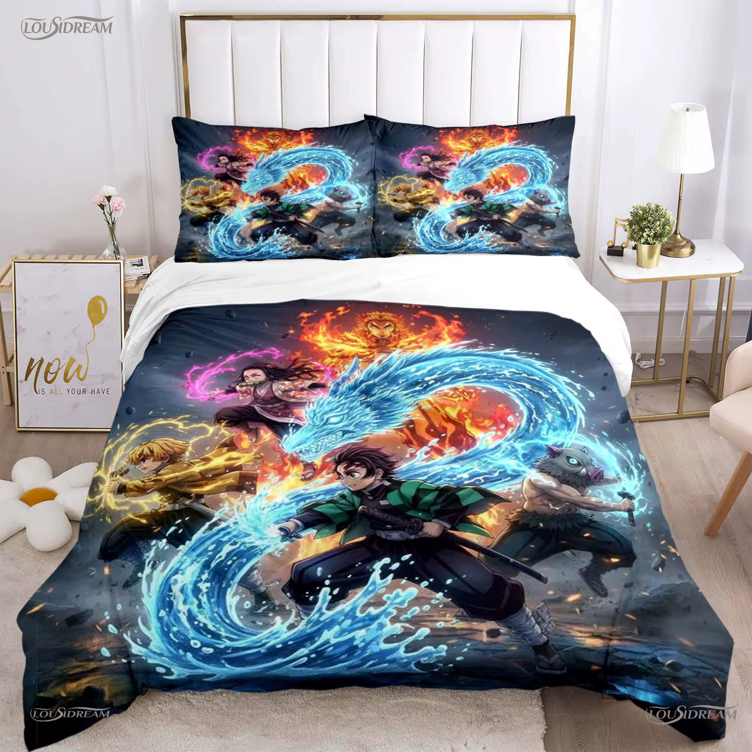 Housse de couette et taies d'oreiller, dessin animé Demon Slayer, toutes saisons, ensembles de liter