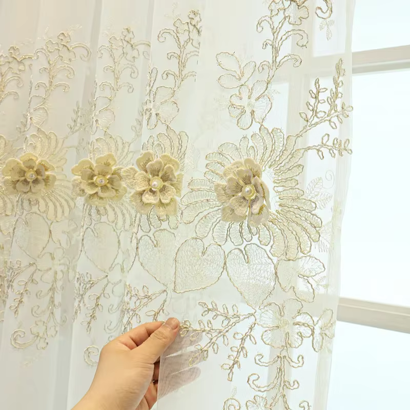 Rideaux brodés de luxe français européen moderne, pour salon, chambre à coucher, tissu en Tulle, fil