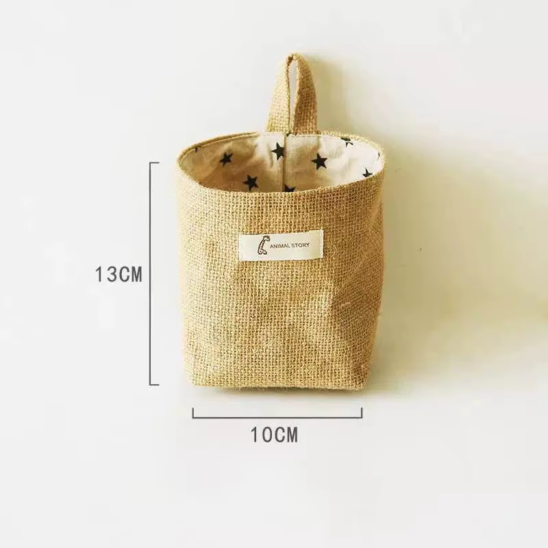 Sac de rangement en jute, coton et lin, panier de rangement de bureau, organisateur de poche suspend