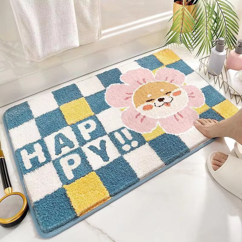 VIKAMA – tapis de baignoire en forme de lapin mignon, antidérapant, absorbant, anti-poussière, facil