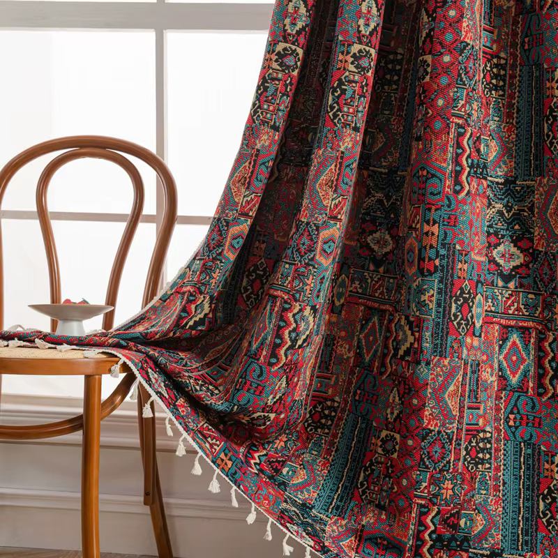 Rideaux jacquard à pompon géométrique de style bohème, cantonnière de cuisine finie, chambre à couch