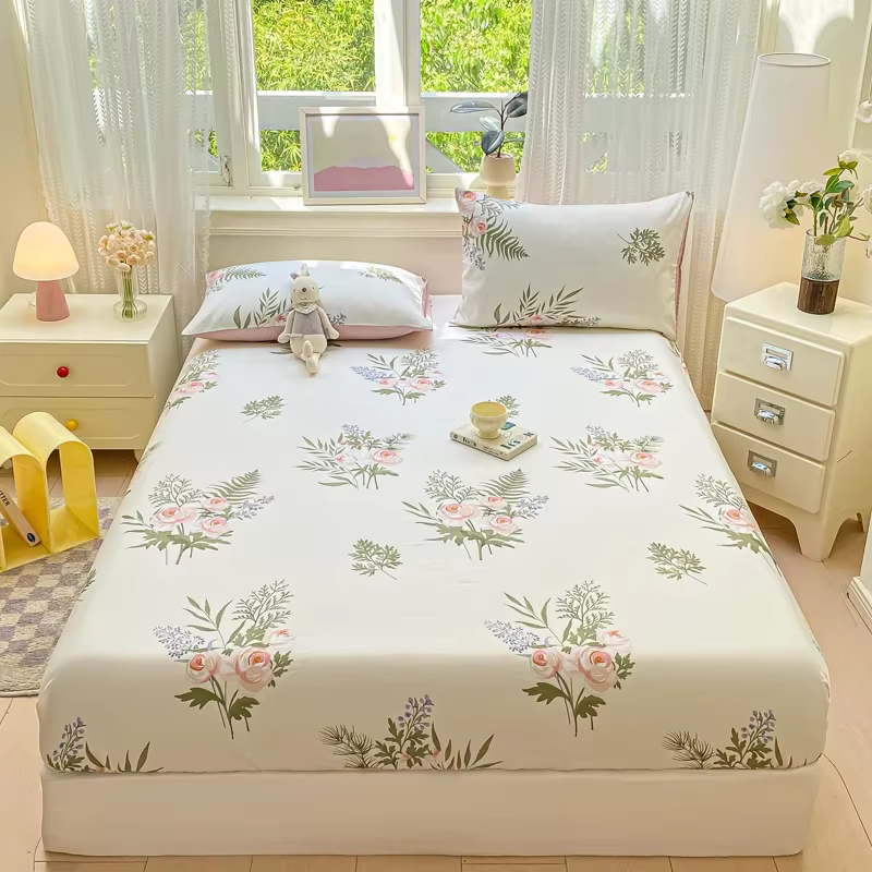 Drap-housse en pur coton, housse de matelas imprimée simple, Double, Queen Size, avec bande élastiqu