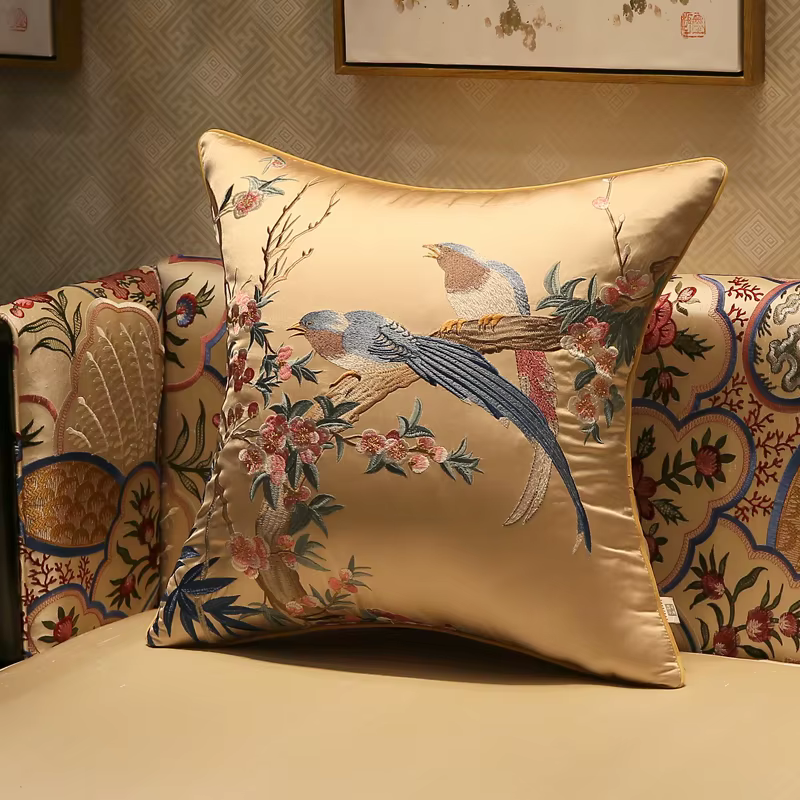 Juste de coussin classique brodée jaune, coussins décoratifs pour canapé élégant, décoration d'intér