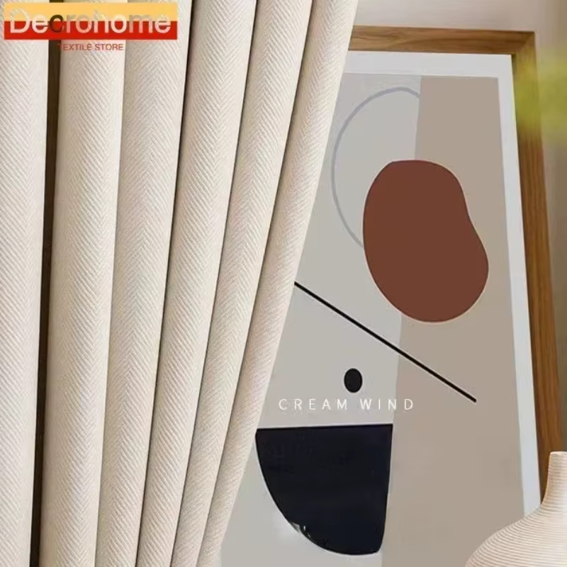 Rideaux occultants en velours épais à chevrons, style nordique minimaliste moderne rétro vert, pour 
