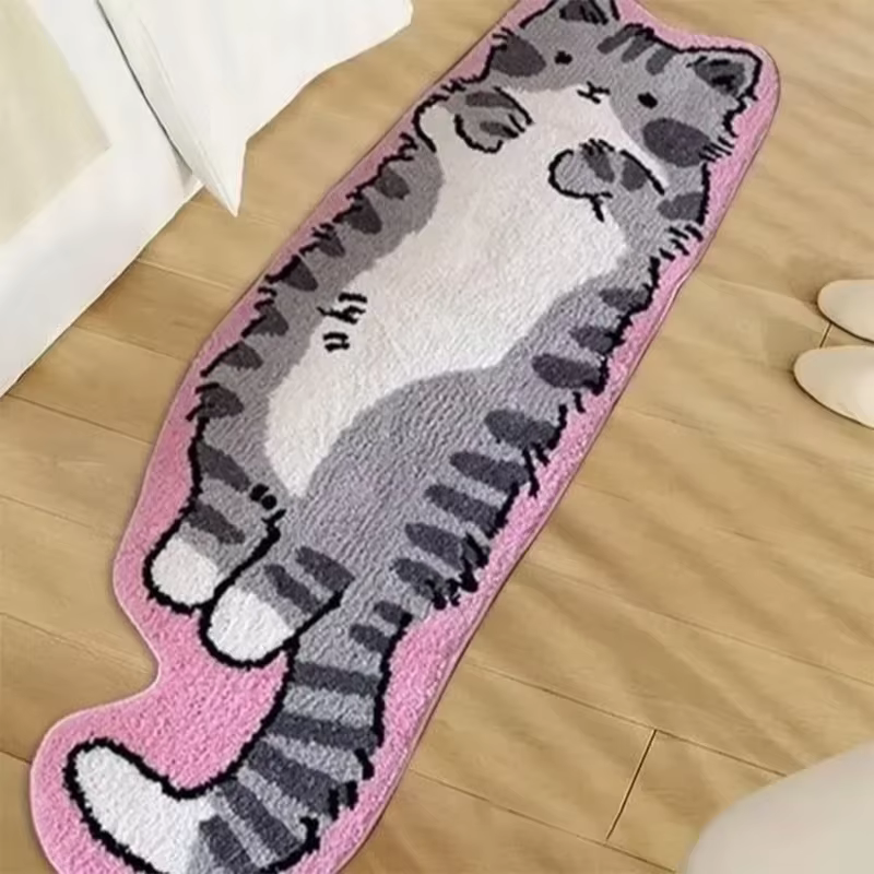 VIKAMA Tapis en forme de chat de dessin animé pour chambre d'enfant, couverture de chevet, fenêtre e
