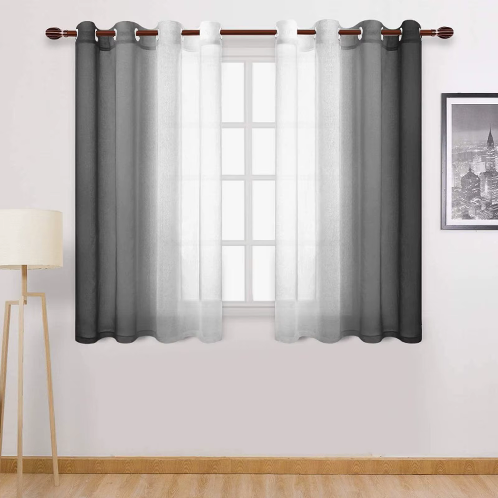 Rideau Semi-Transparent avec filtre à œillets, 1 pièce, dégradé, 1.32m x 1.6m, plusieurs couleurs di