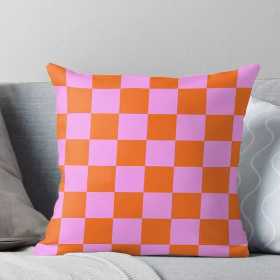 Taie d'Oreiller à Carreaux Rose, Motif Géométrique, Décoration de Canapé pour la Maison