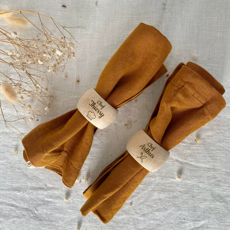 Anneaux de serviette en bois personnalisés, avec nom gravé au Laser, porte-anneau de serviette, déco