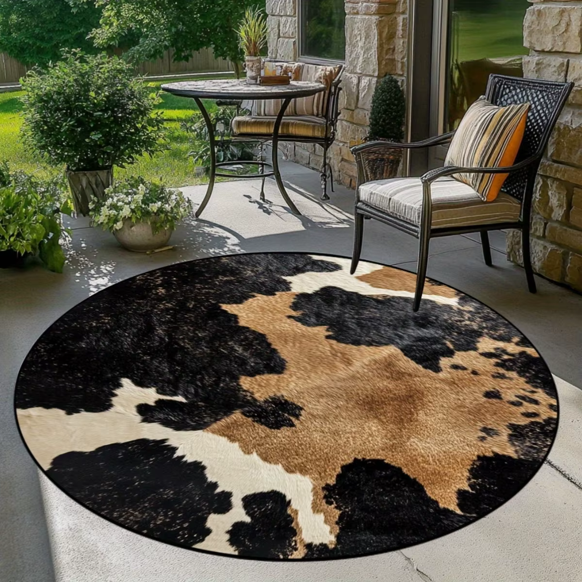 Tapis rond imprimé en peau de vache, pour salon, chambre à coucher, tapis en peau d'animal, décorati