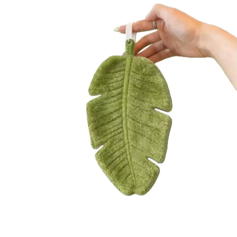 Serviette à main créative et mignonne en forme de feuille de plante, épaisse et absorbante, en polai