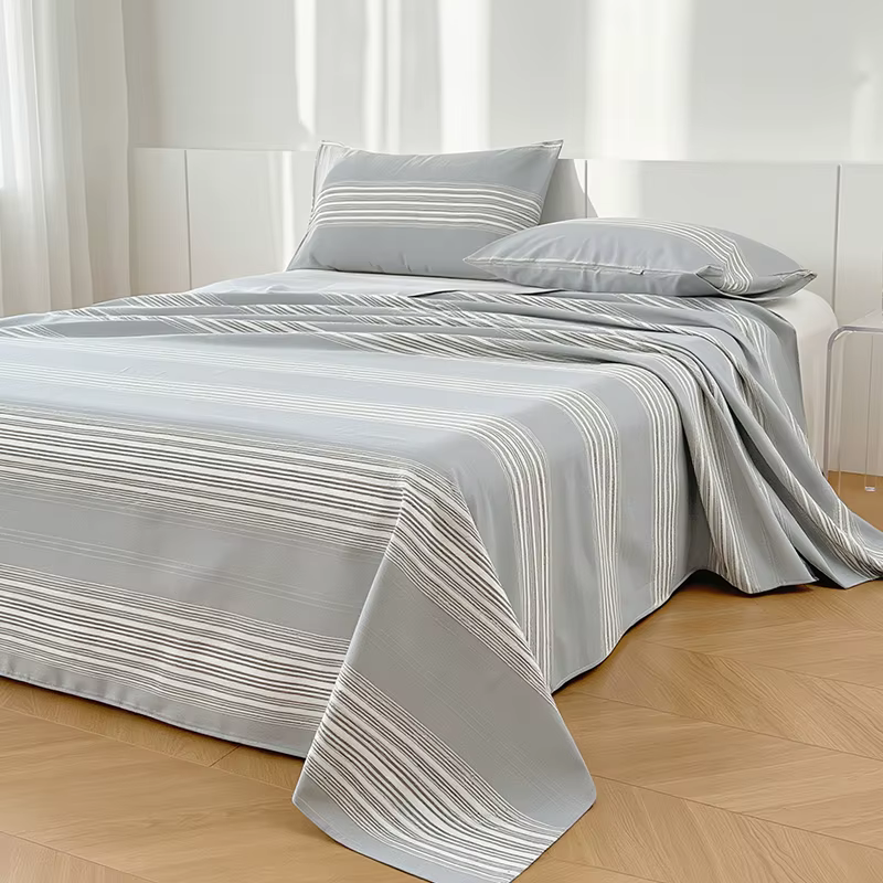Drap plat 100 % coton à motif écossais pour lit double, confortable, respirant, doux pour la peau, r