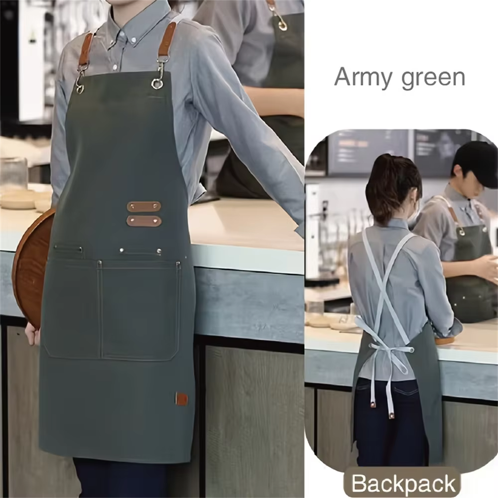 Tabliers de Chef, Tablier de Cuisine Imperméable avec Poches, Tablier de Cuisson Robuste et Ajustabl