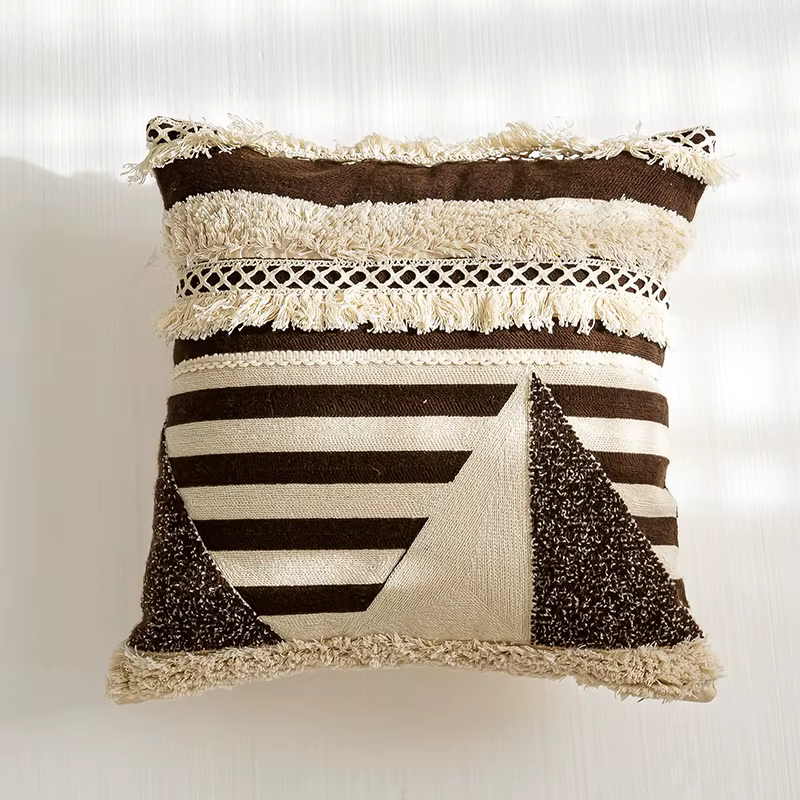 Juste de coussin tuftée bohème brodée, taie d'oreiller en toile de coton, broderie nationale marocai